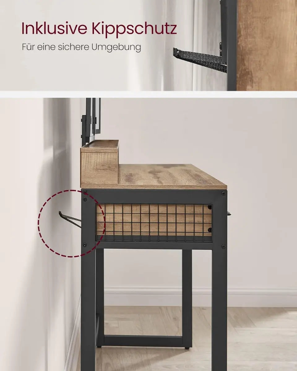 Schminktisch Spiegel Schubladen Hocker Eichenbraun Schwarz von Songmics