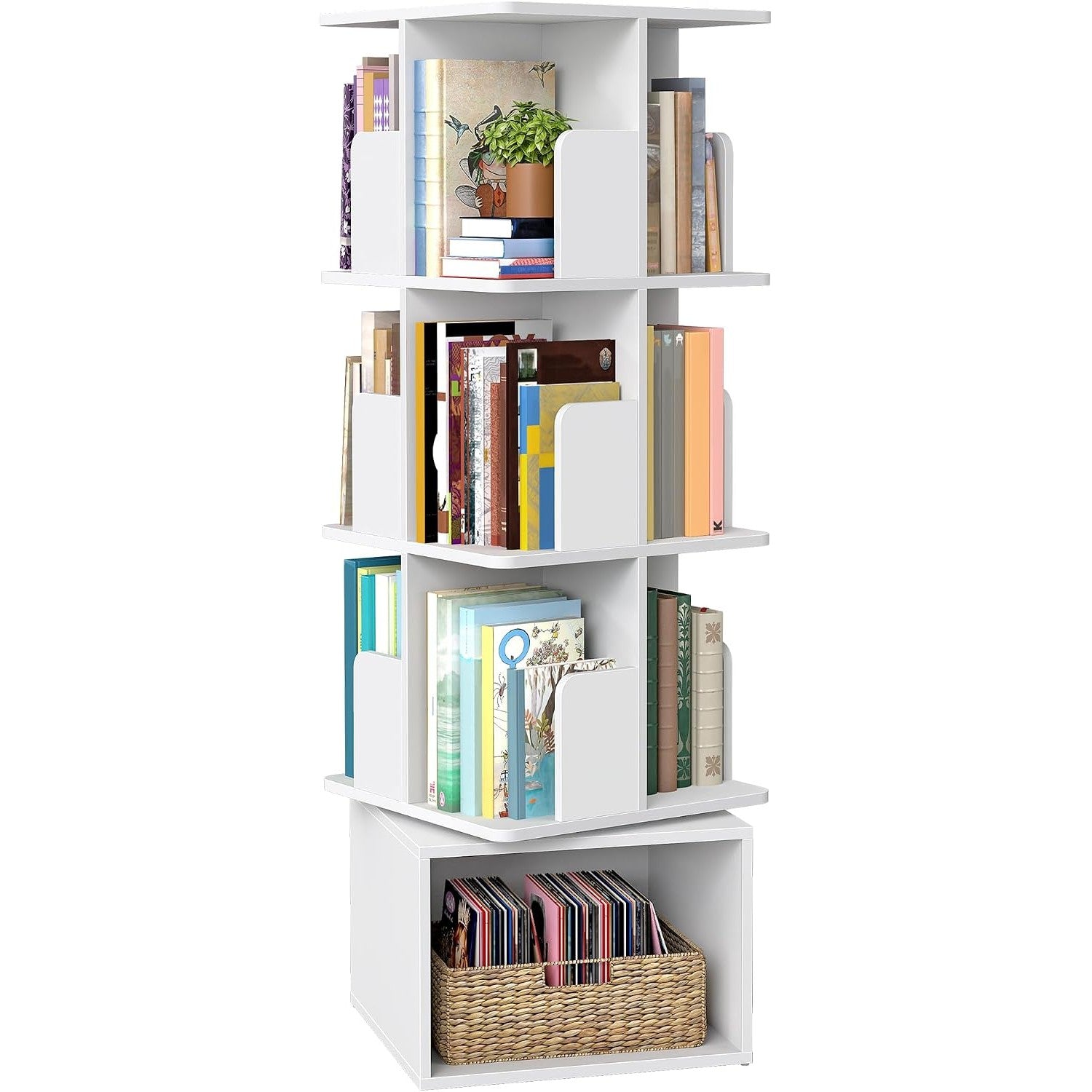 Drehbares Bücherregal 4 Ebenen 40x40x125 cm Weiß von Songmics