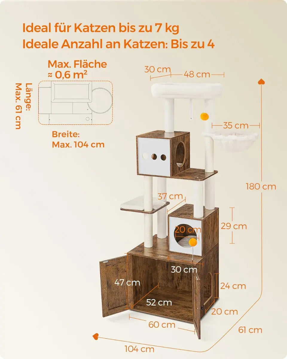 Kratzbaum mit Katzenklo-Schrank vintagebraun von Songmics