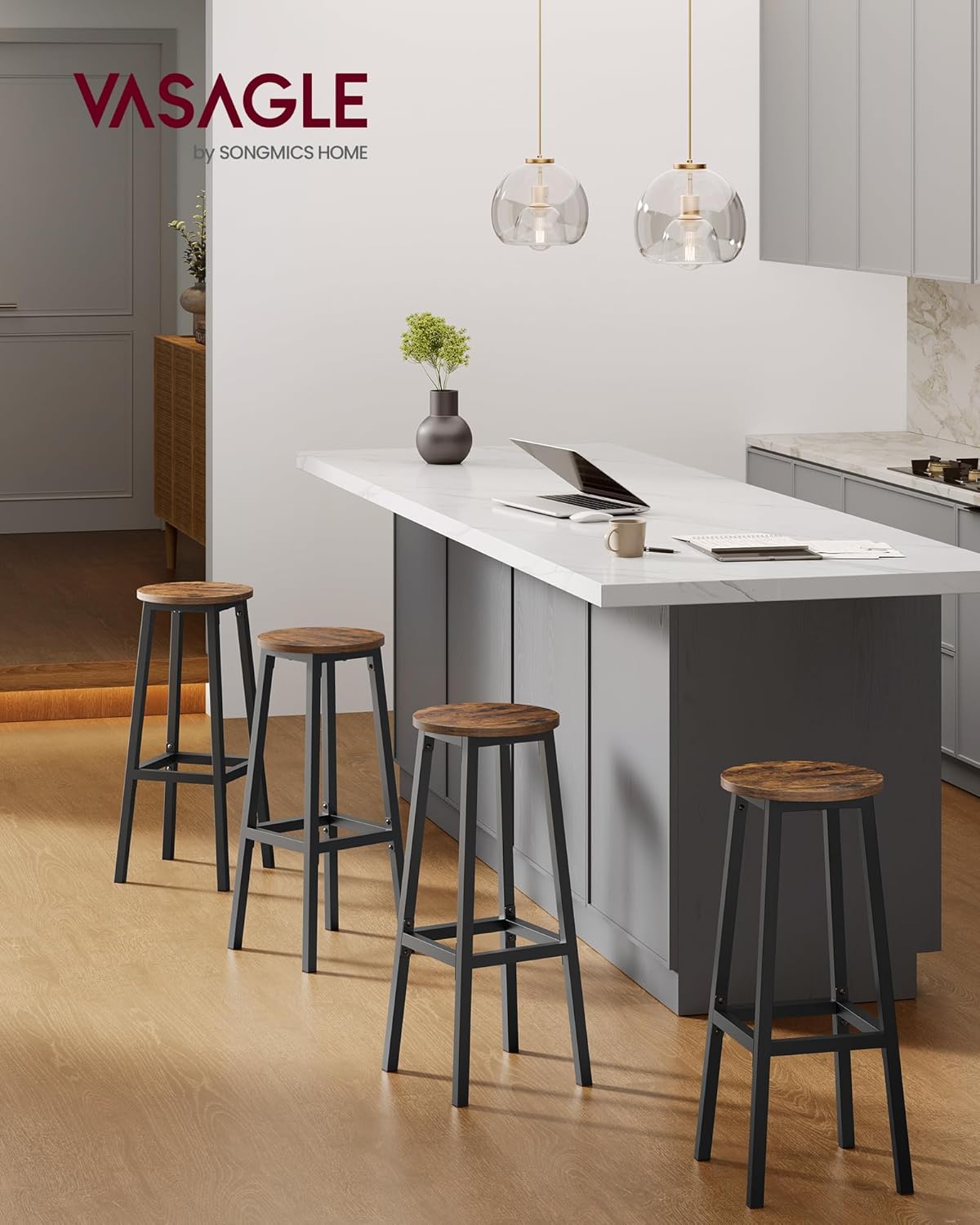 Barhocker 2er Set 74cm Küche Wohnzimmer Fußstütze Metall von Songmics
