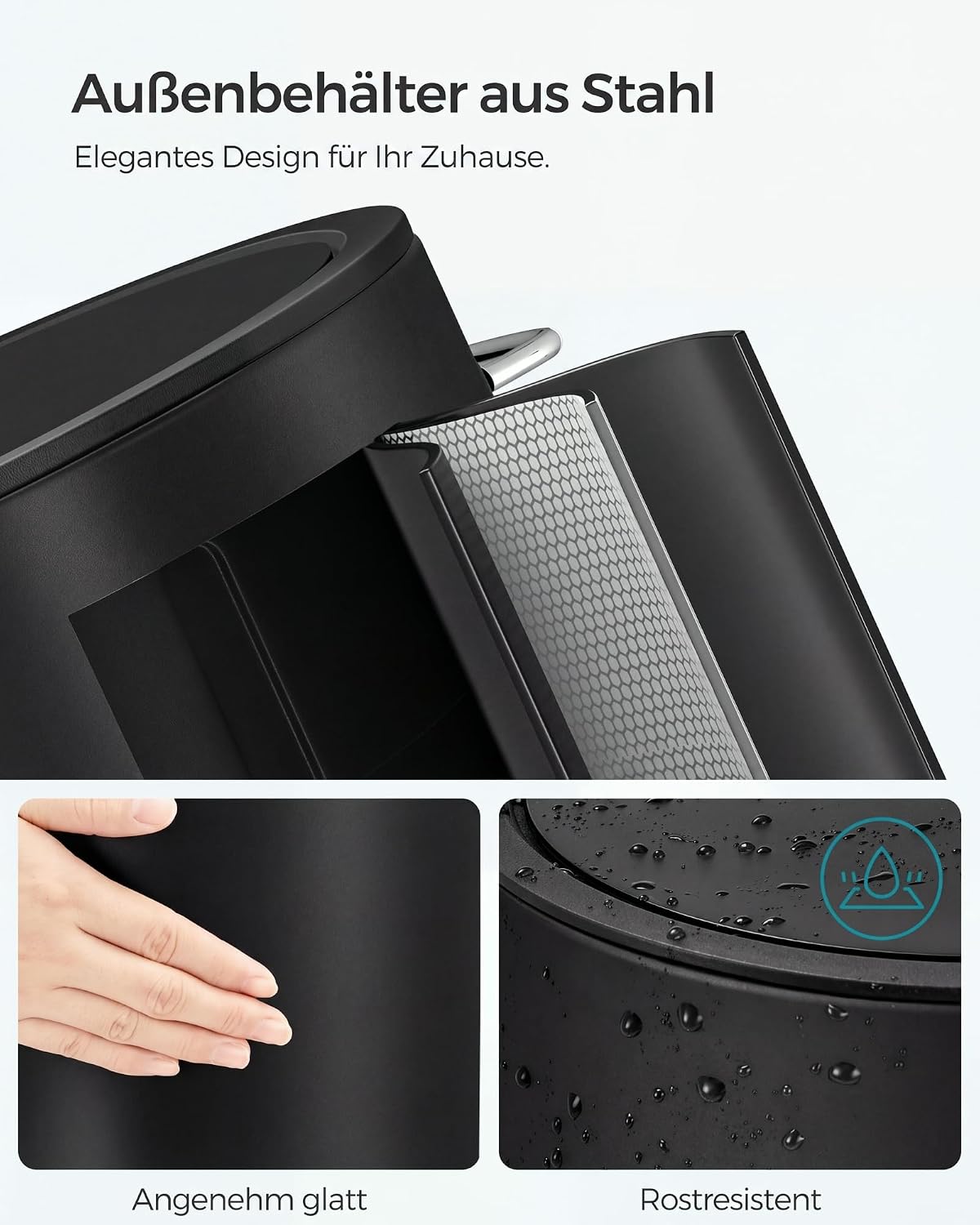 Kosmetikeimer 3 l mit Fusspedal Schwarz Badezimmer von Songmics