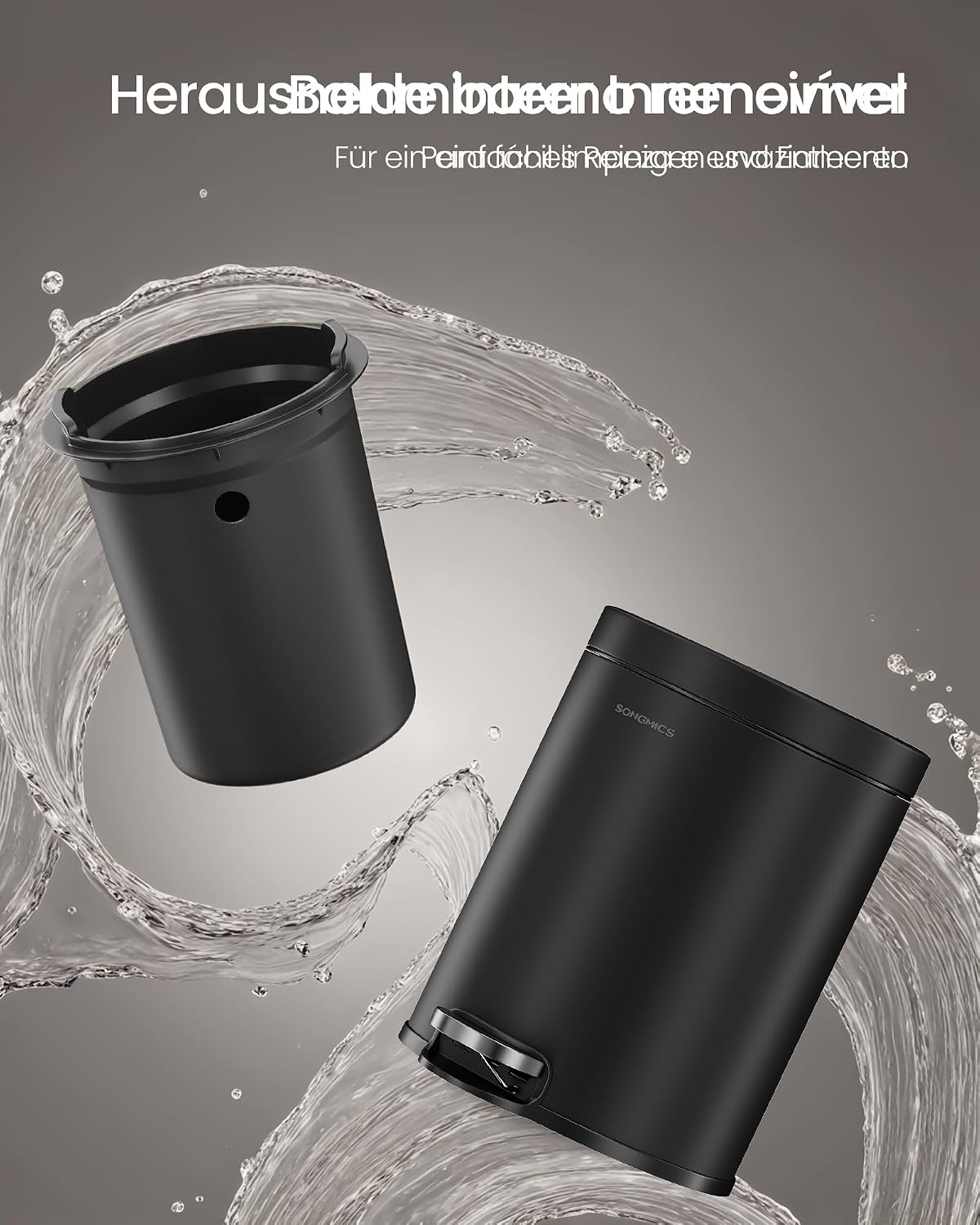 Badezimmereimer 3 l Kosmetikeimer Soft-Close Schwarz von Songmics