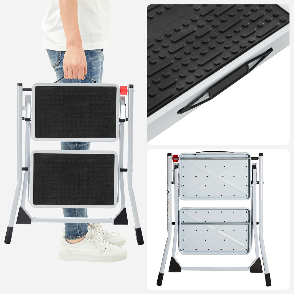 Trittleiter Stahl Klappleiter 150 kg TÜV Weiss von Songmics