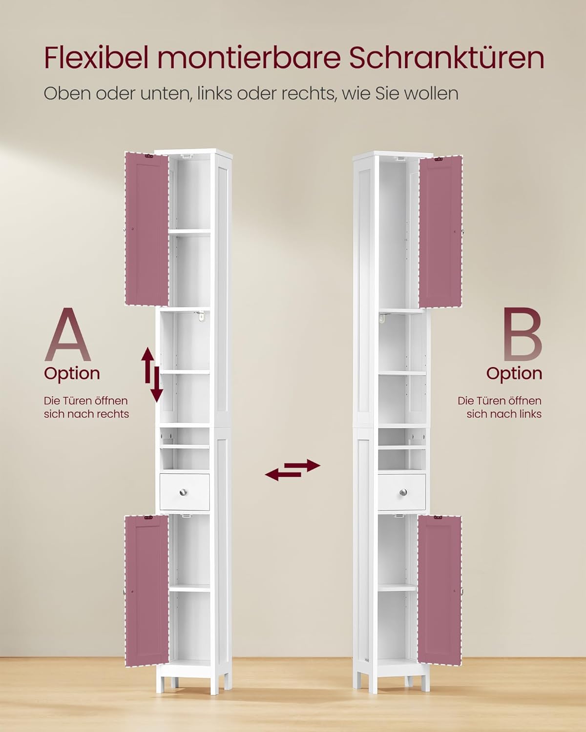 Badezimmerschrank hoch schmal mit Schublade und Ablagen weiß von Songmics
