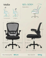 Bürostuhl Schreibtischstuhl Hochklappbare Armlehnen Schwarz von Songmics