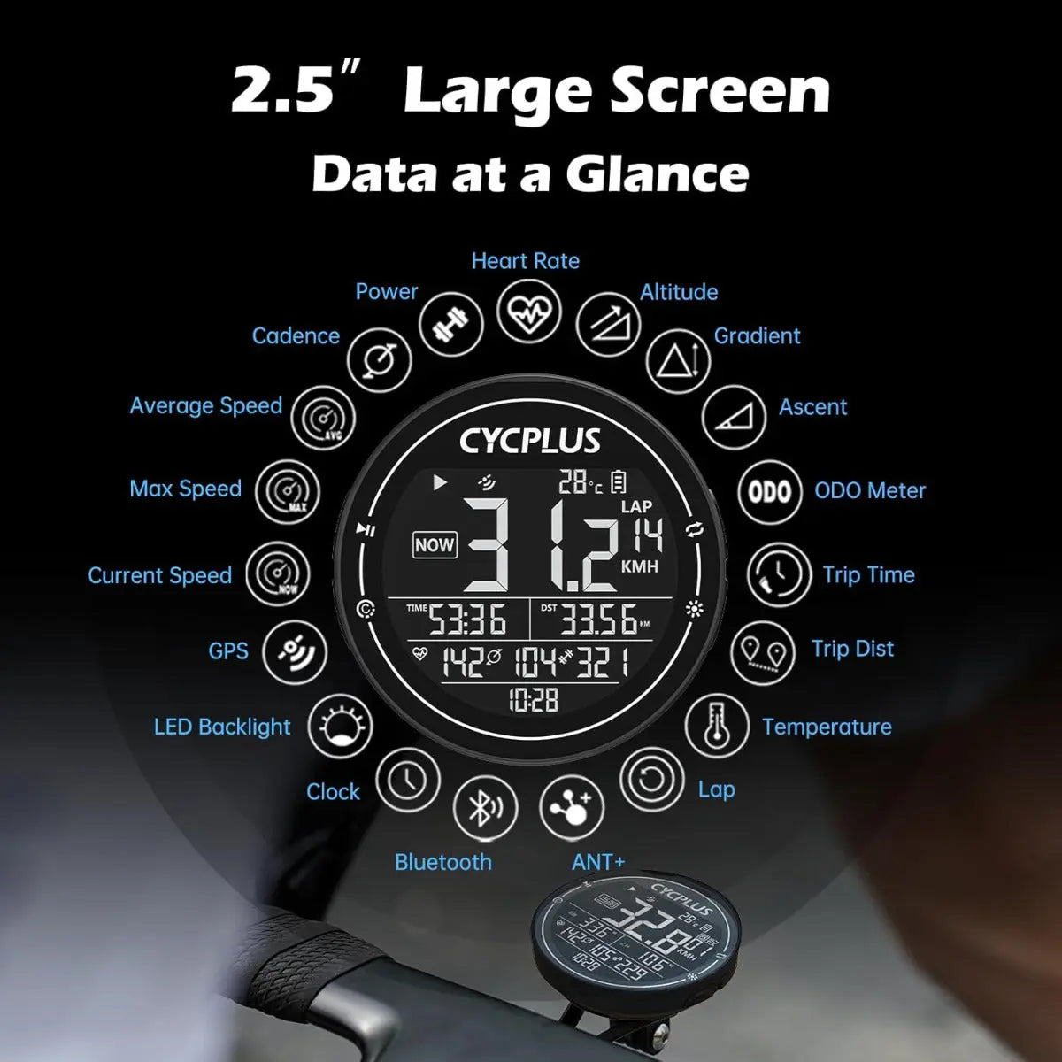 Fahrradcomputer M2 GPS Kabellos 2.5 Zoll LCD von Cycplus