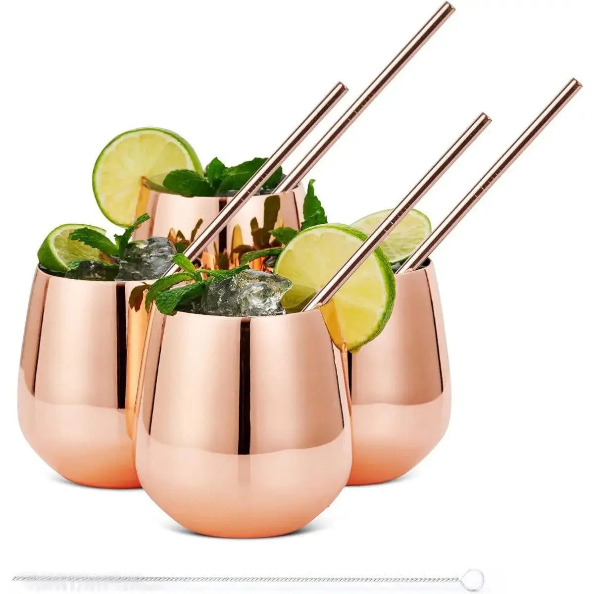 Edelstahl Trinkbecher Roségold 4er-Set inkl. Trinkhalmen von Oak & Steel