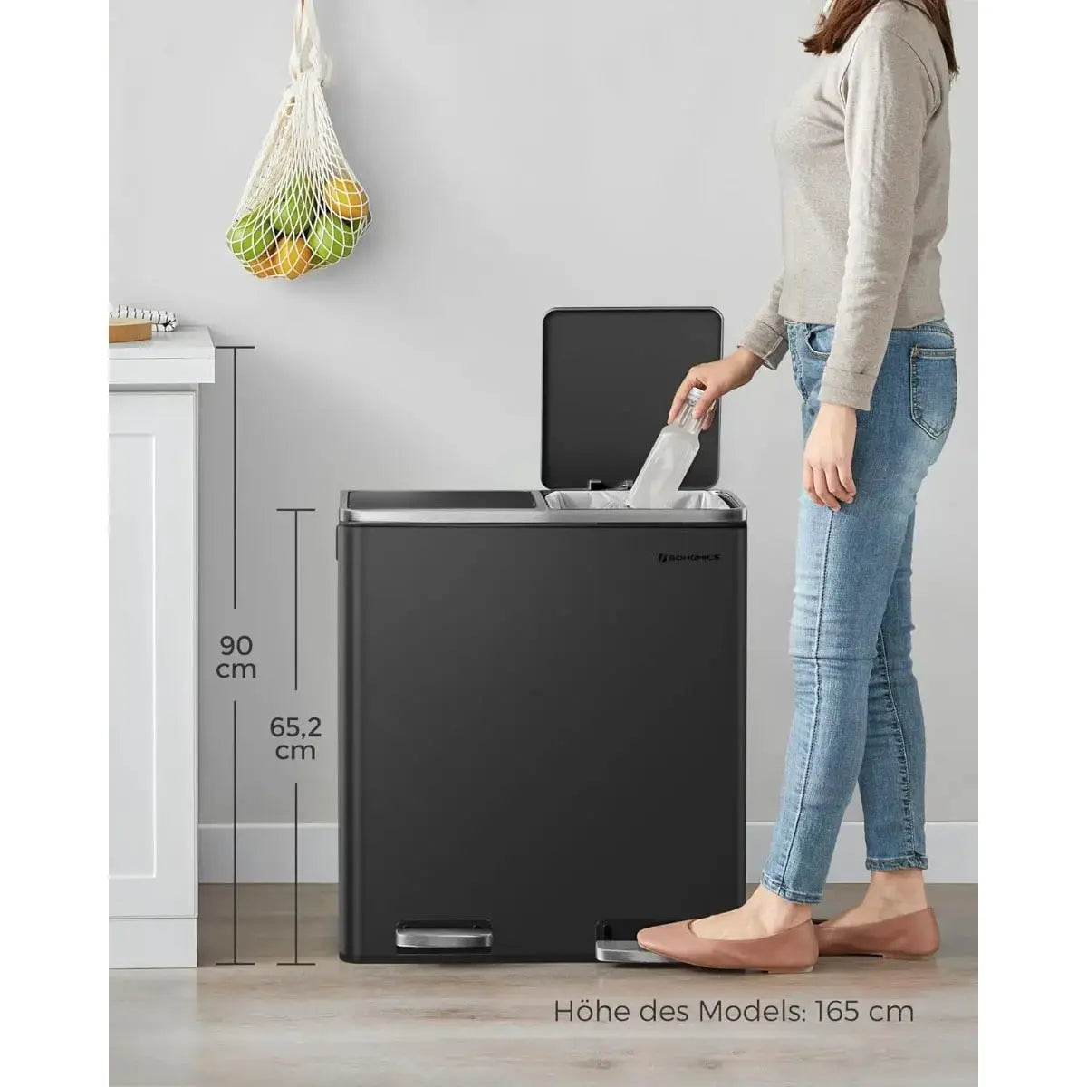 Mülleimer Mülltrennsystem 60L Softclose Schwarz von Songmics