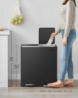 Mülleimer Mülltrennsystem 60L Softclose Schwarz von Songmics
