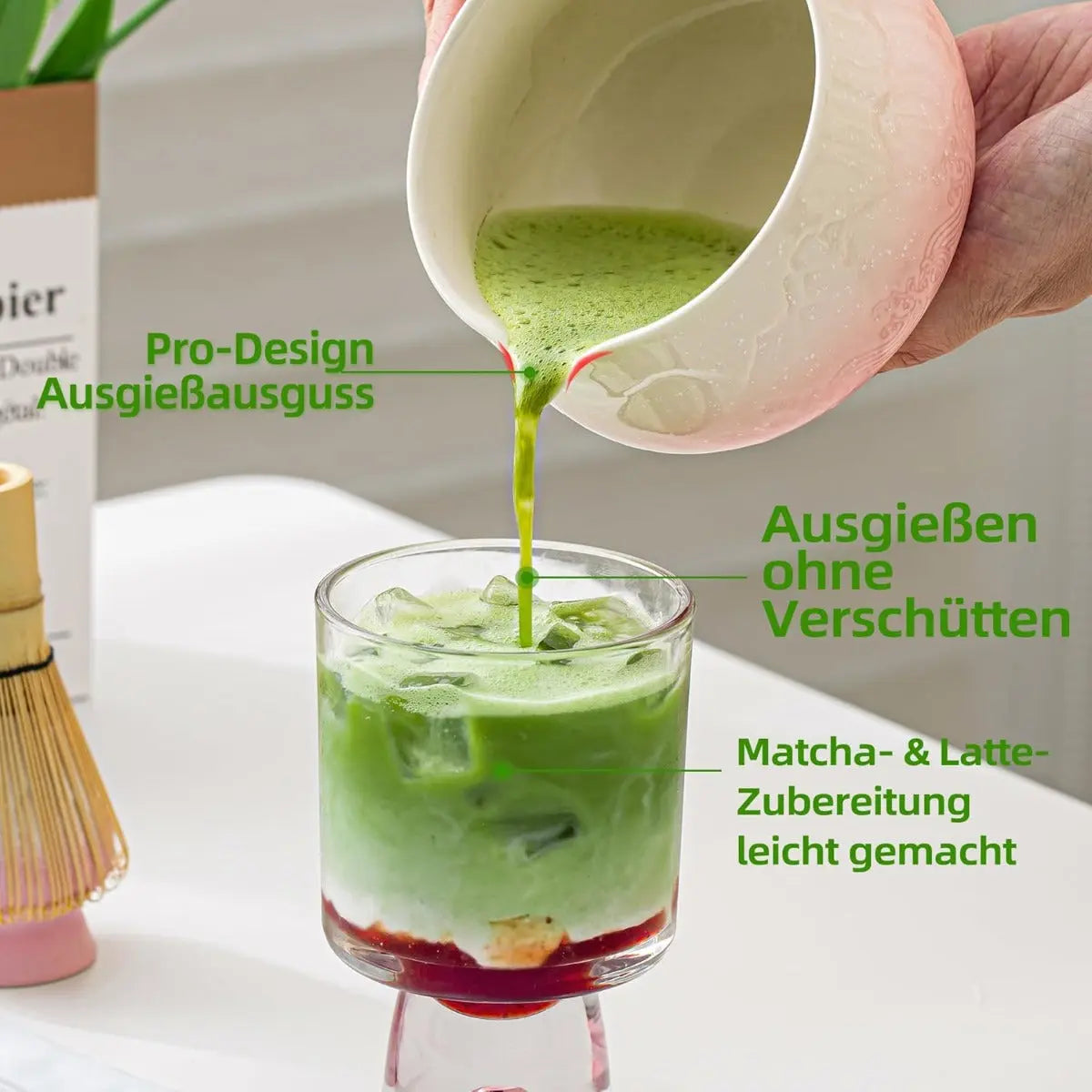 Matcha Set Pink Berg mit Ausgiessschale 7-tlg. von TEANAGOO