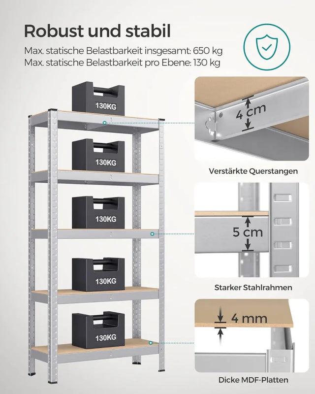 Schwerlastregal mit Stahlgestell, bis 650 kg, silbern von Songmics