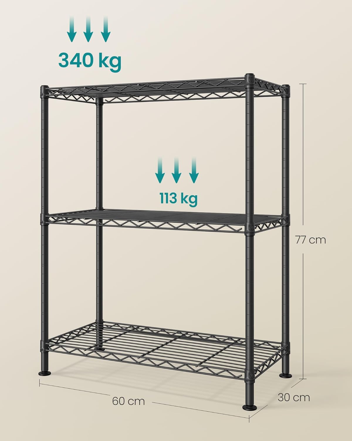 Lagerregal 3 Ablagen 60x30x77 cm Metall Schwarz von Songmics