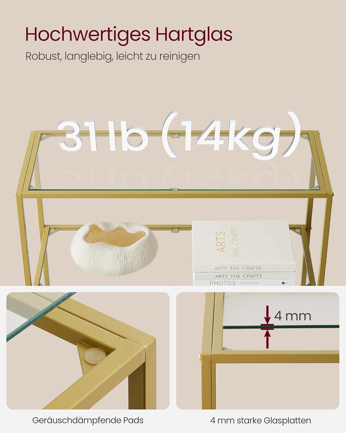 Badregal 6 Ablagen Glas Metall Gold Badezimmer Küche von Songmics