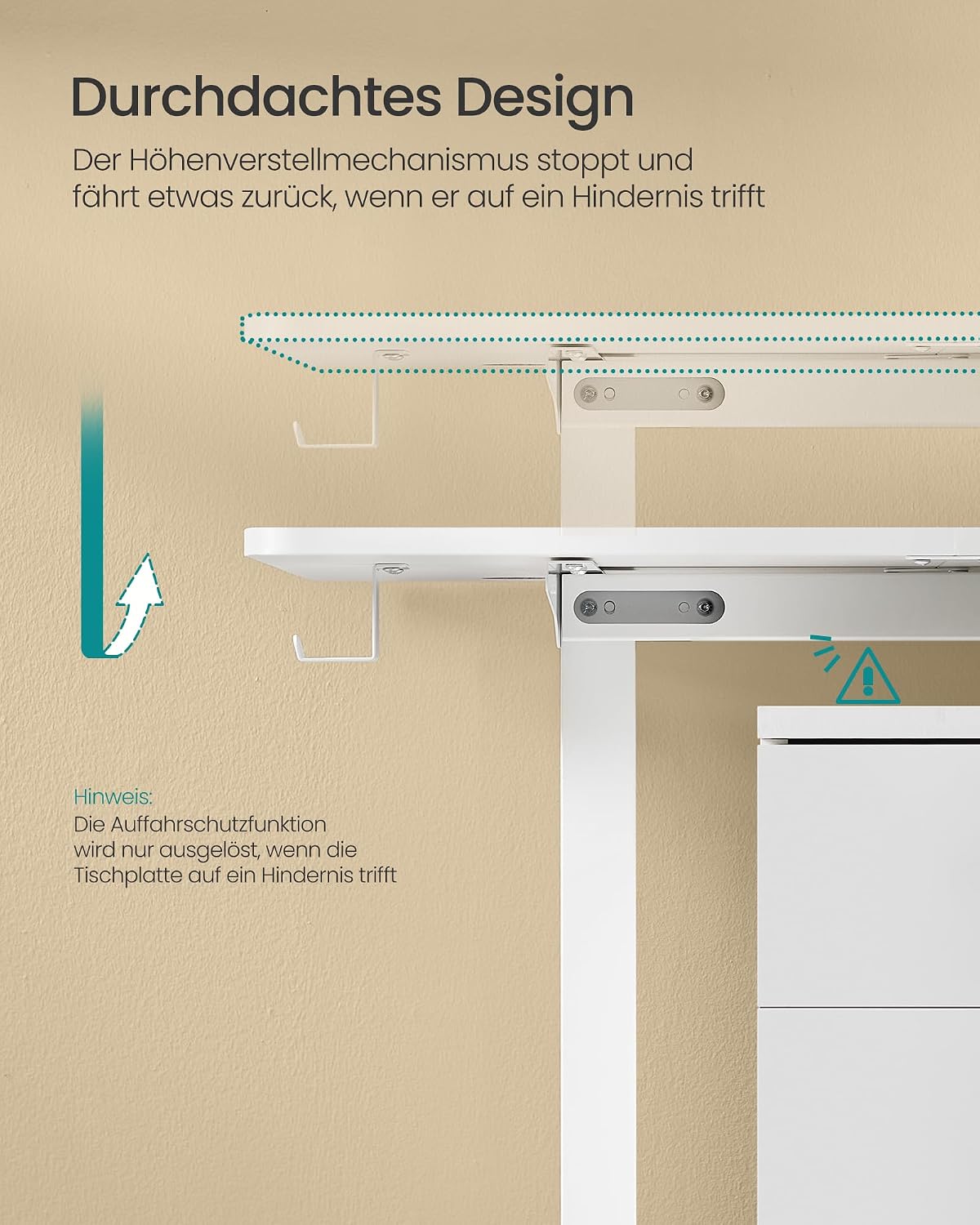 Schreibtisch elektrisch höhenverstellbar 160x70 cm Weiss von Songmics