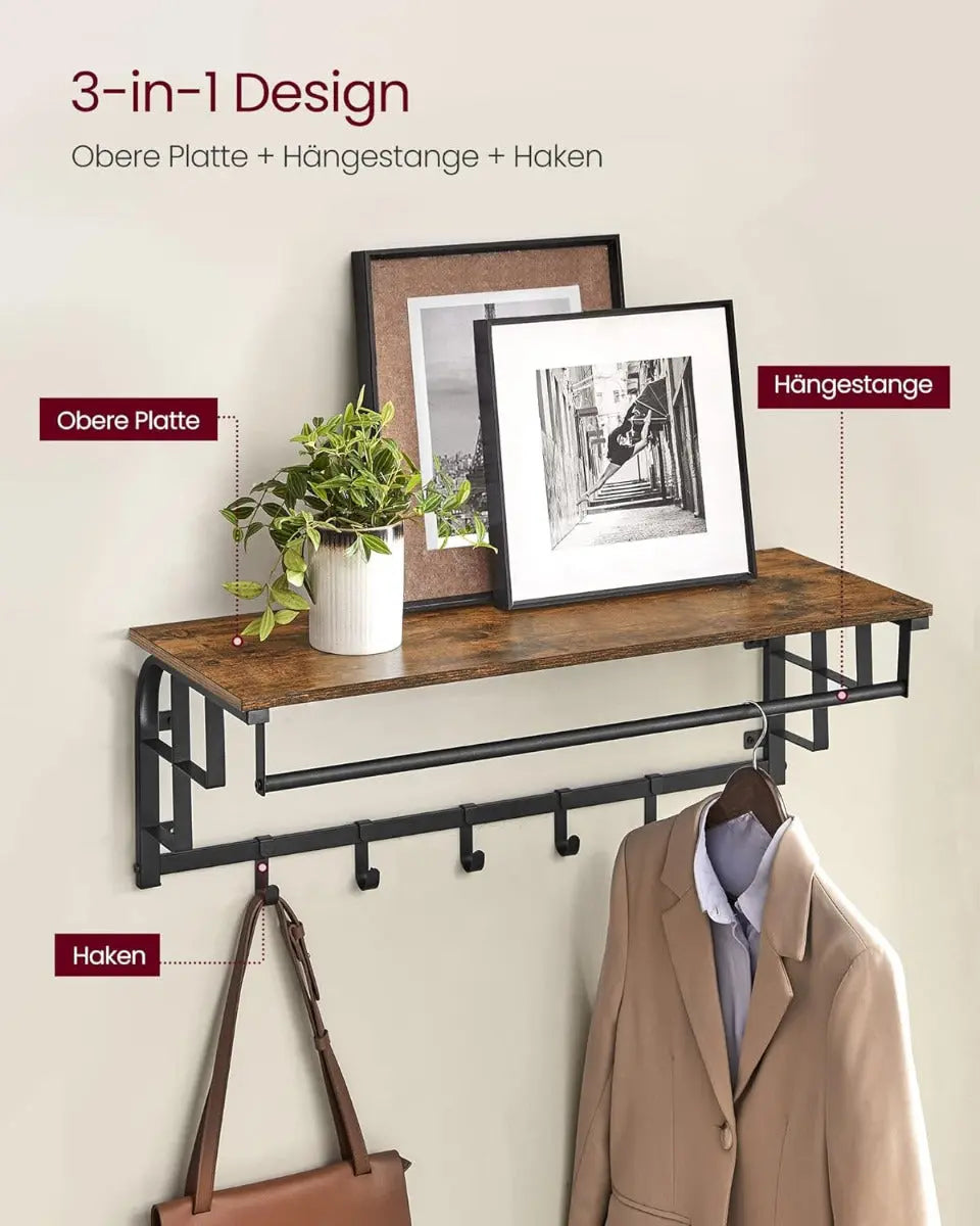 Wandgarderobe mit Aufbewahrungsregal 80cm rustikal Braun von Songmics