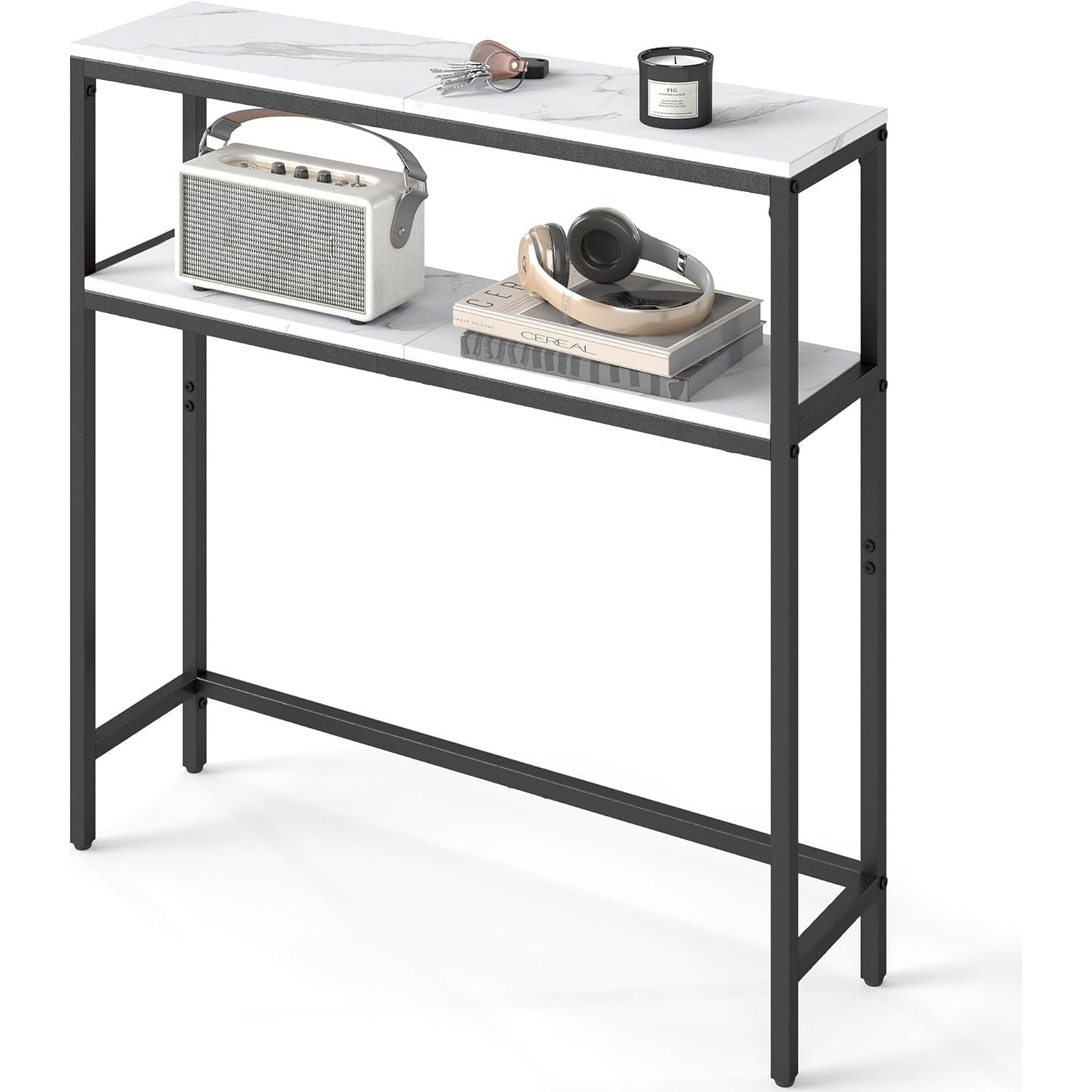 Konsolentisch schmal 2 Ablagen 80cm Marmor Weiß Schwarz von Songmics