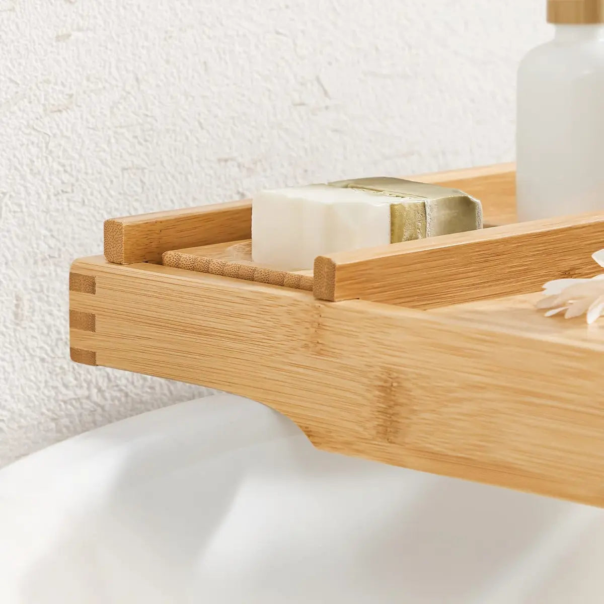 Badewannenablage Bambus ausziehbar mit Getränkehalter von Songmics