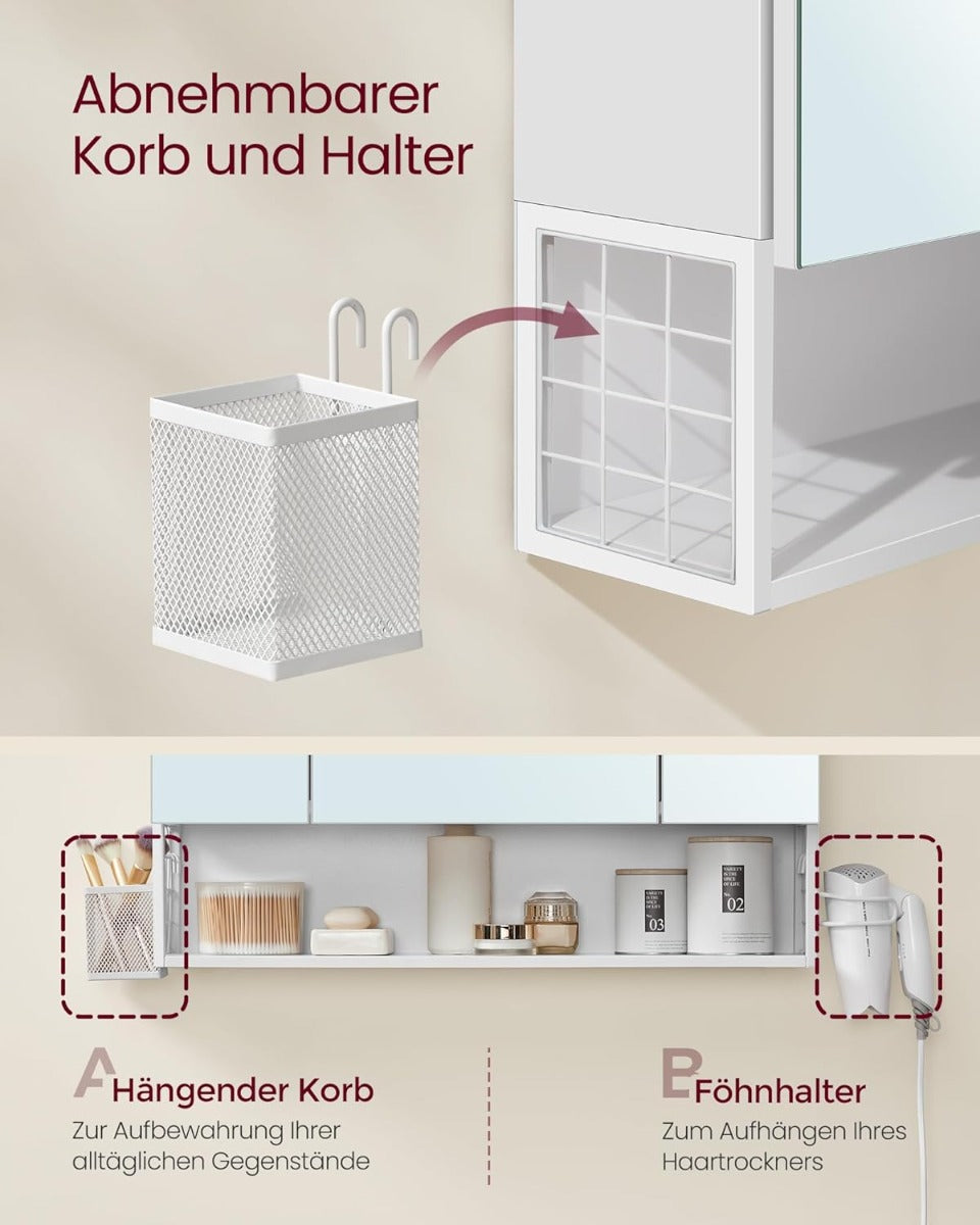 Spiegelschrank 3-türig Steckdose weiss Holz von Songmics