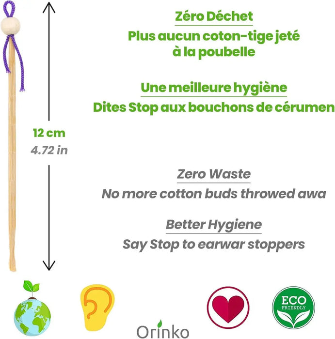 Zero Waste Set 4 japanische Ohrenreiniger 4 Bambus Zahnbürsten von Orinko