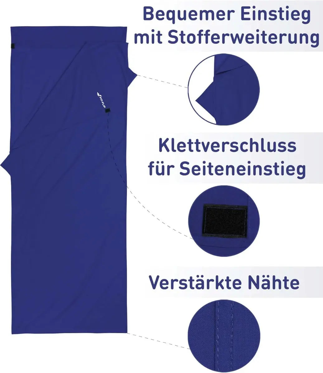 Hüttenschlafsack Mikrofaser ultraleicht mit Kissenfach 90x220cm Königsblau von guteszeug.ch