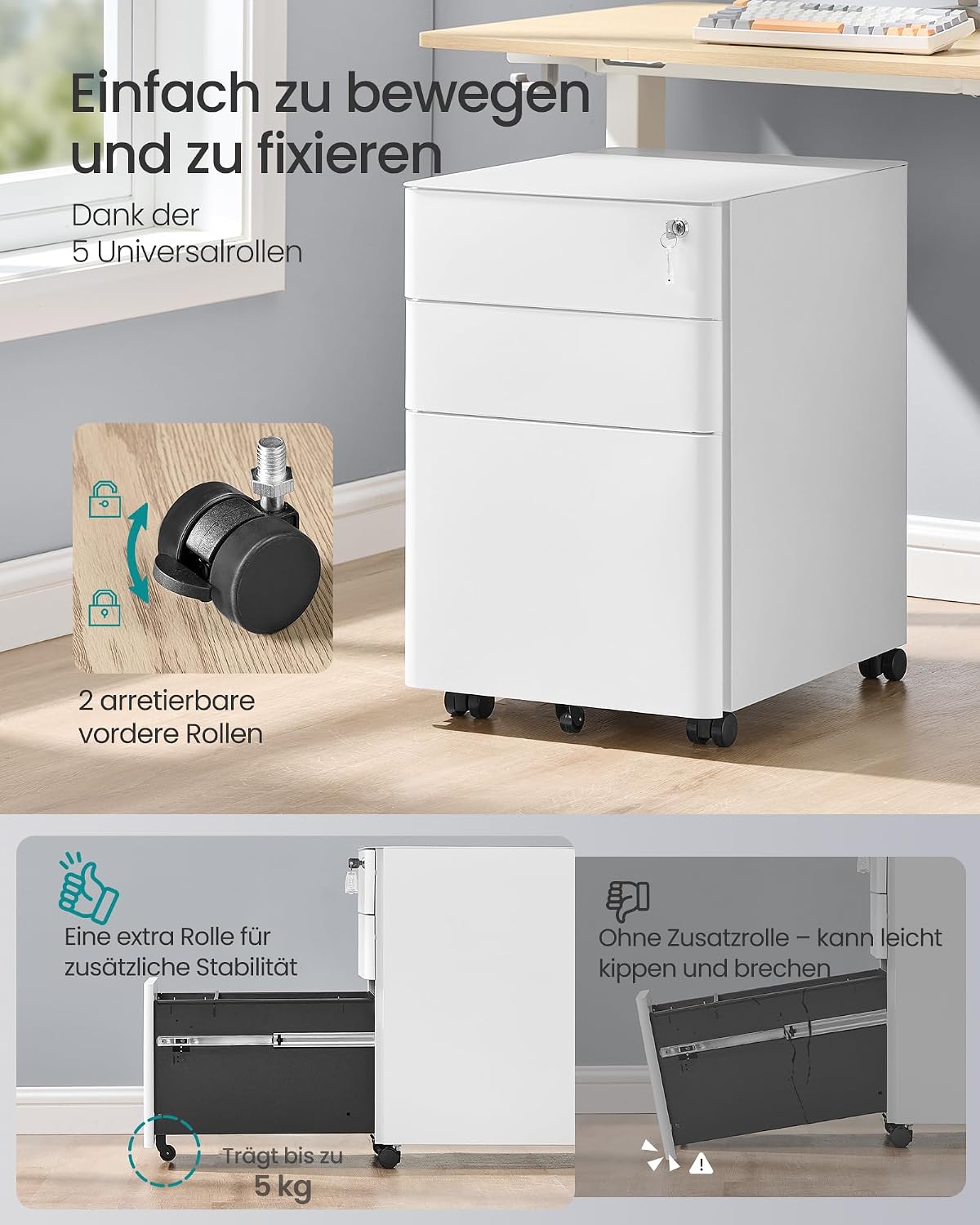 Rollcontainer 3 Schubladen Aktenschrank 50x39x59 cm Weiss von Songmics