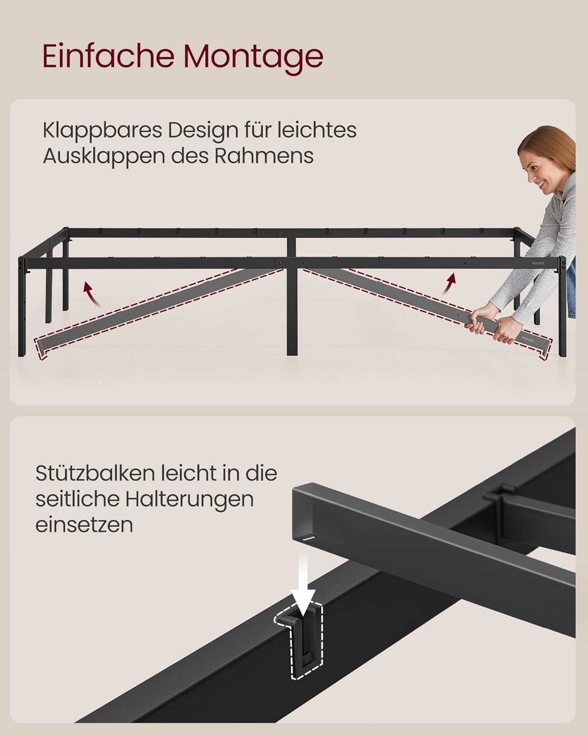 Metallbettgestell 140x200 cm Doppelbett Schwarz Stauraum von Songmics