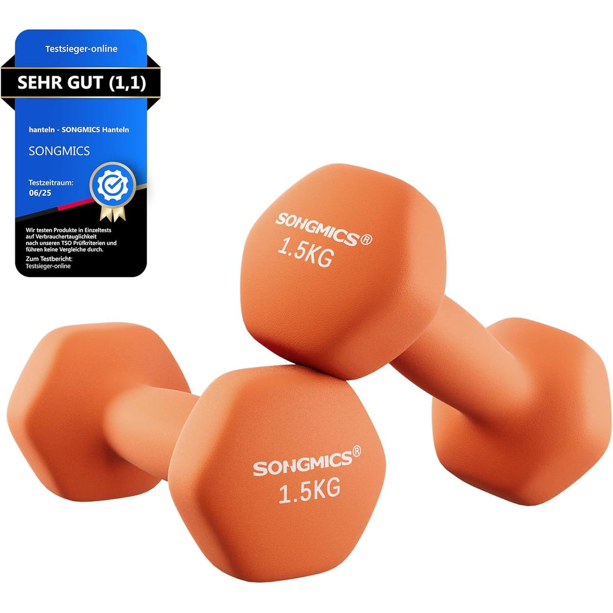Kurzhantelset 2x1,5 kg Hanteln Neopren Orange von Songmics