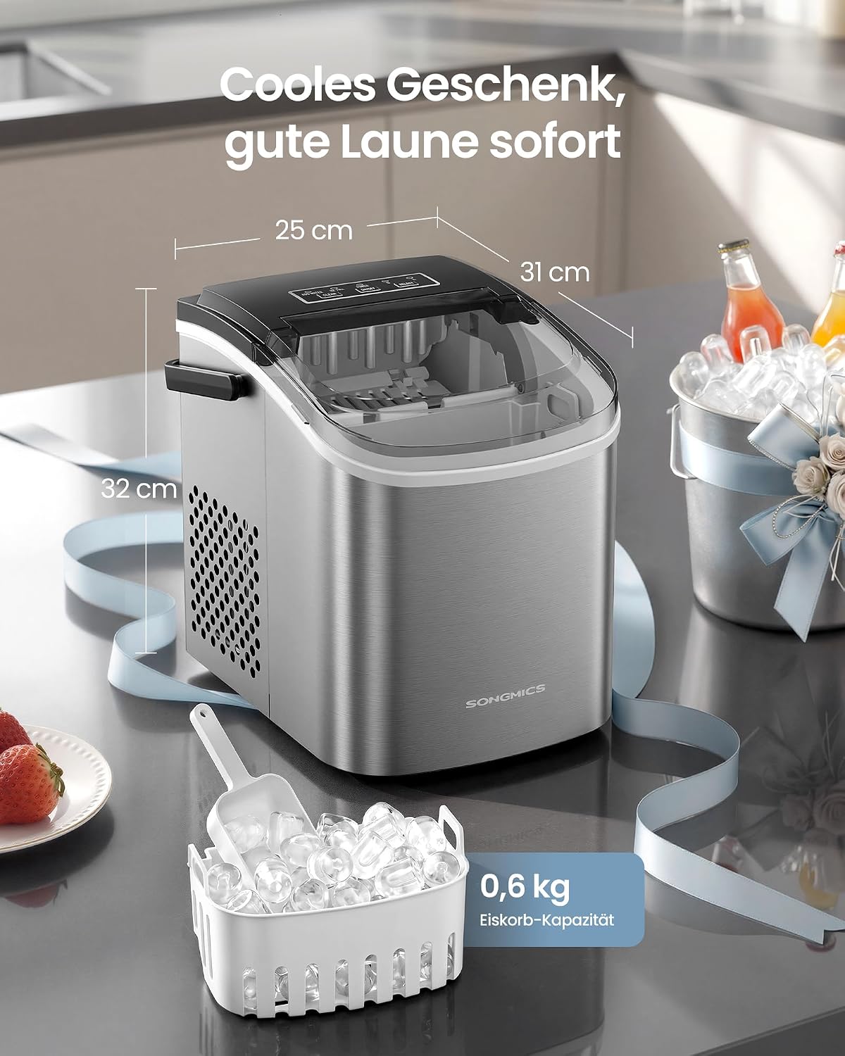 Eiswürfelmaschine 12 kg/24 h 2 Grössen Silber von Songmics