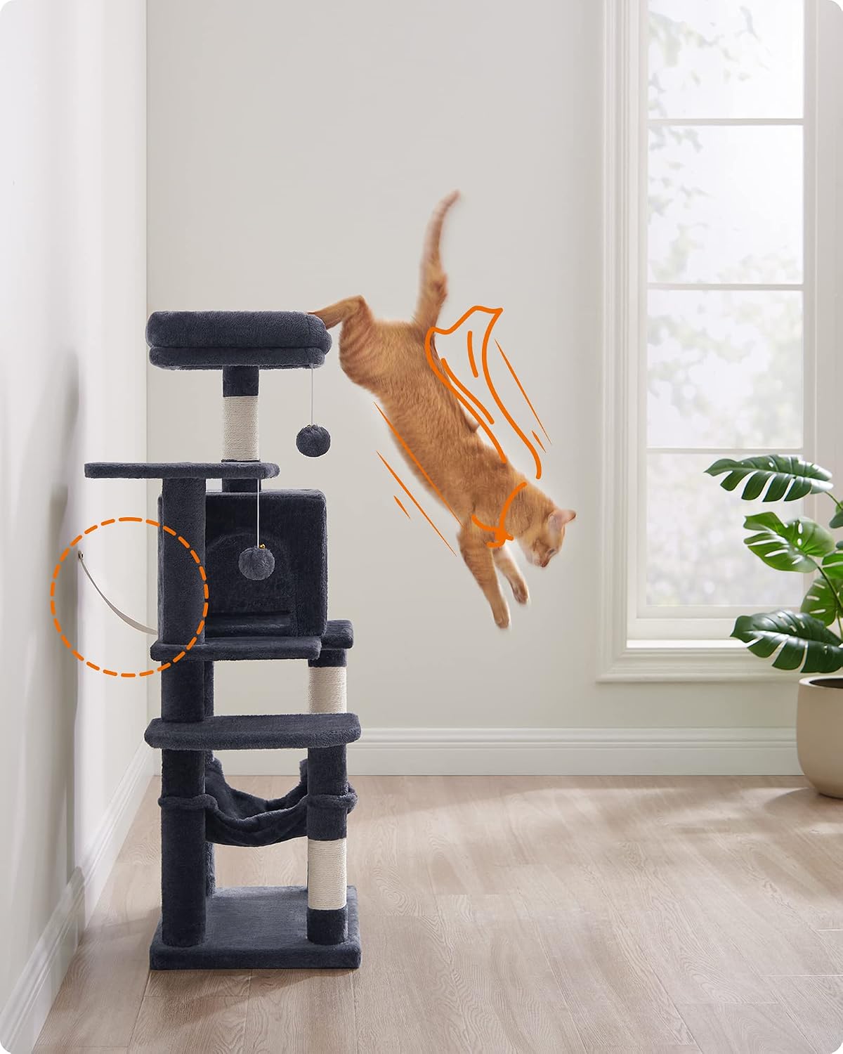Kratzbaum 112 cm Katzenbaum Rauchgrau für 4 Katzen von Songmics