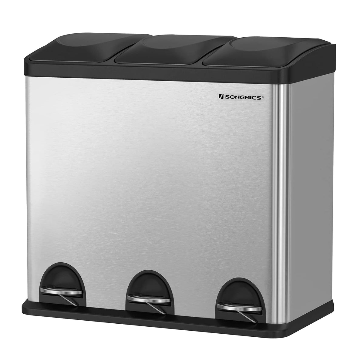 Treteimer 54 l 3 Fächer Mülltrenner Edelstahl Silber Schwarz von Songmics