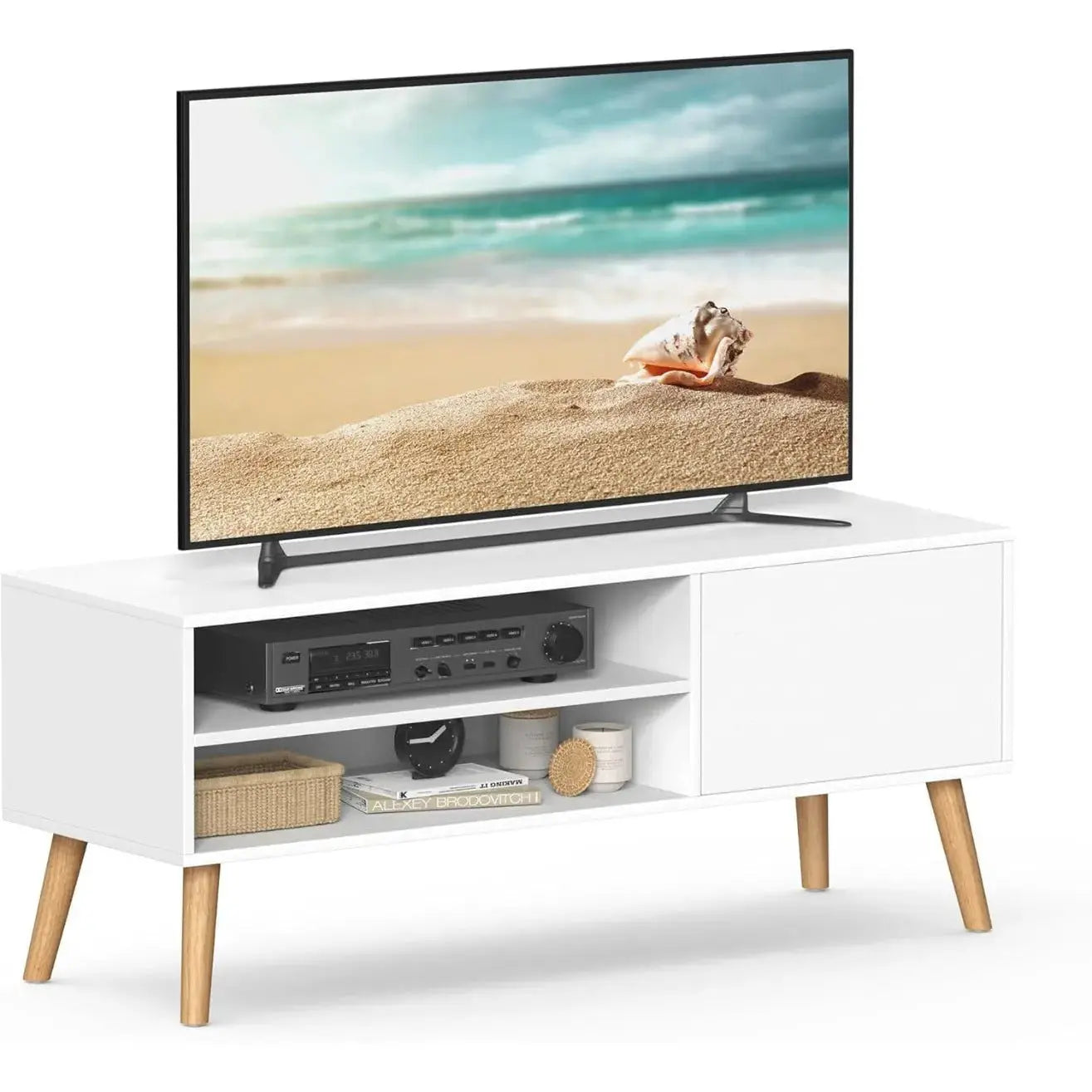 TV-Lowboard 120cm Mid-Century Weiss von Songmics