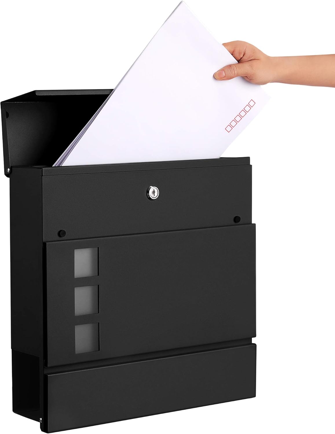 XXL Briefkasten mit Zeitungsfach abschließbar schwarz von Songmics