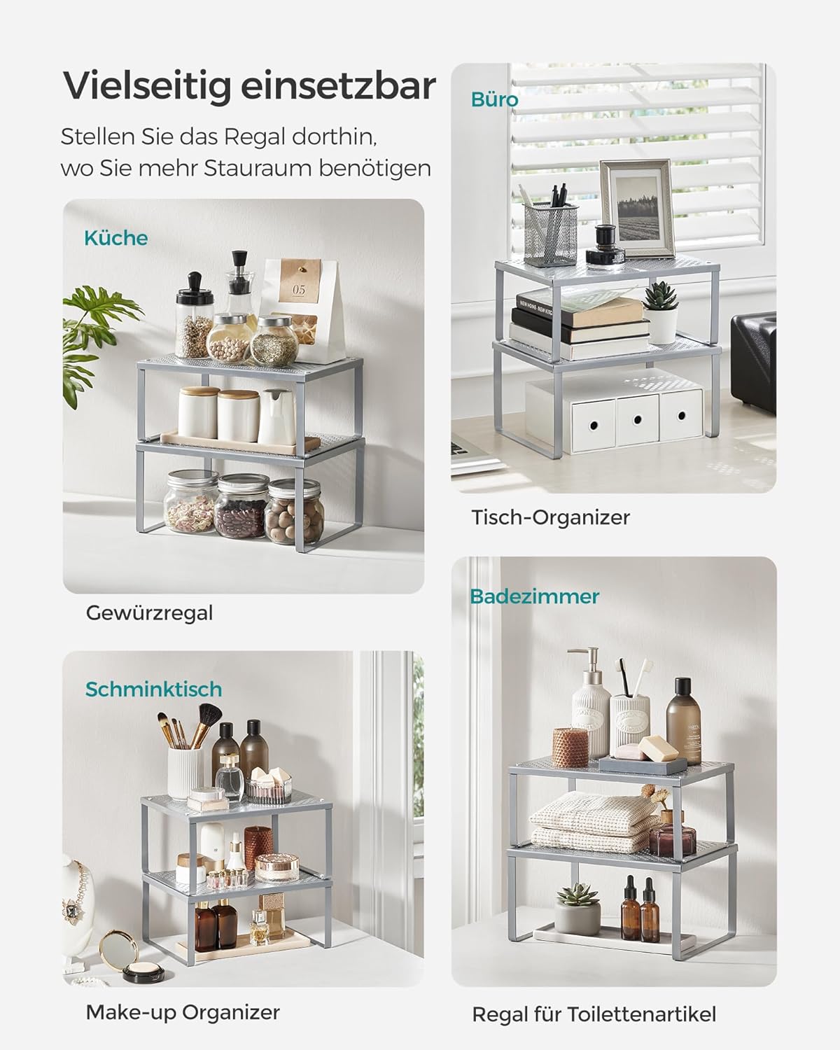 Gewürzregal Metall 2er Set stapelbar erweiterbar silber von Songmics