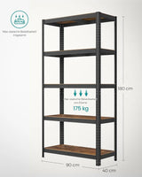 Standregal Industrie-Design mit 5 Ablagen, bis 875 kg belastbar, Vintagebraun-Schwarz von Songmics