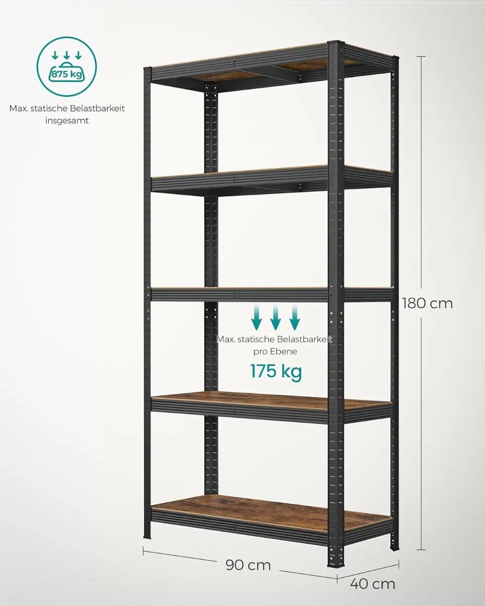 Standregal Industrie-Design mit 5 Ablagen, bis 875 kg belastbar, Vintagebraun-Schwarz von Songmics