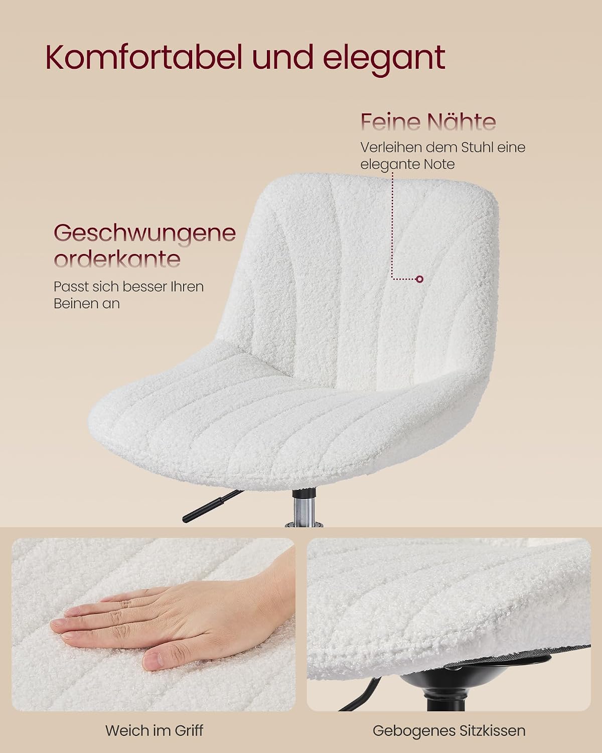 Schminkhocker Barhocker drehbar Cremeweiss 65,5-77,5 cm von Songmics