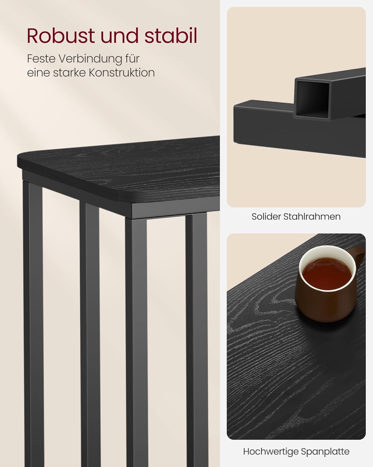 Beistelltisch mit Rollen C-Form Sofatisch Laptoptisch von Songmics