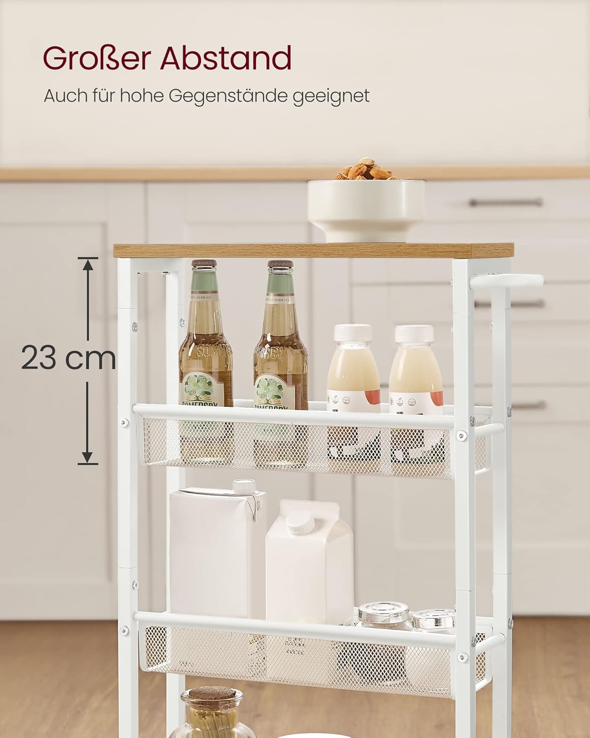 Küchenwagen 4 Ebenen Rollwagen 45x13x77 cm Eiche Weiss von Songmics