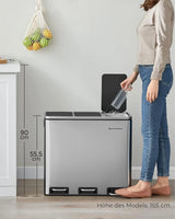 Mülleimer Küche Mülltrennsystem 3 Fächer Silber von Songmics