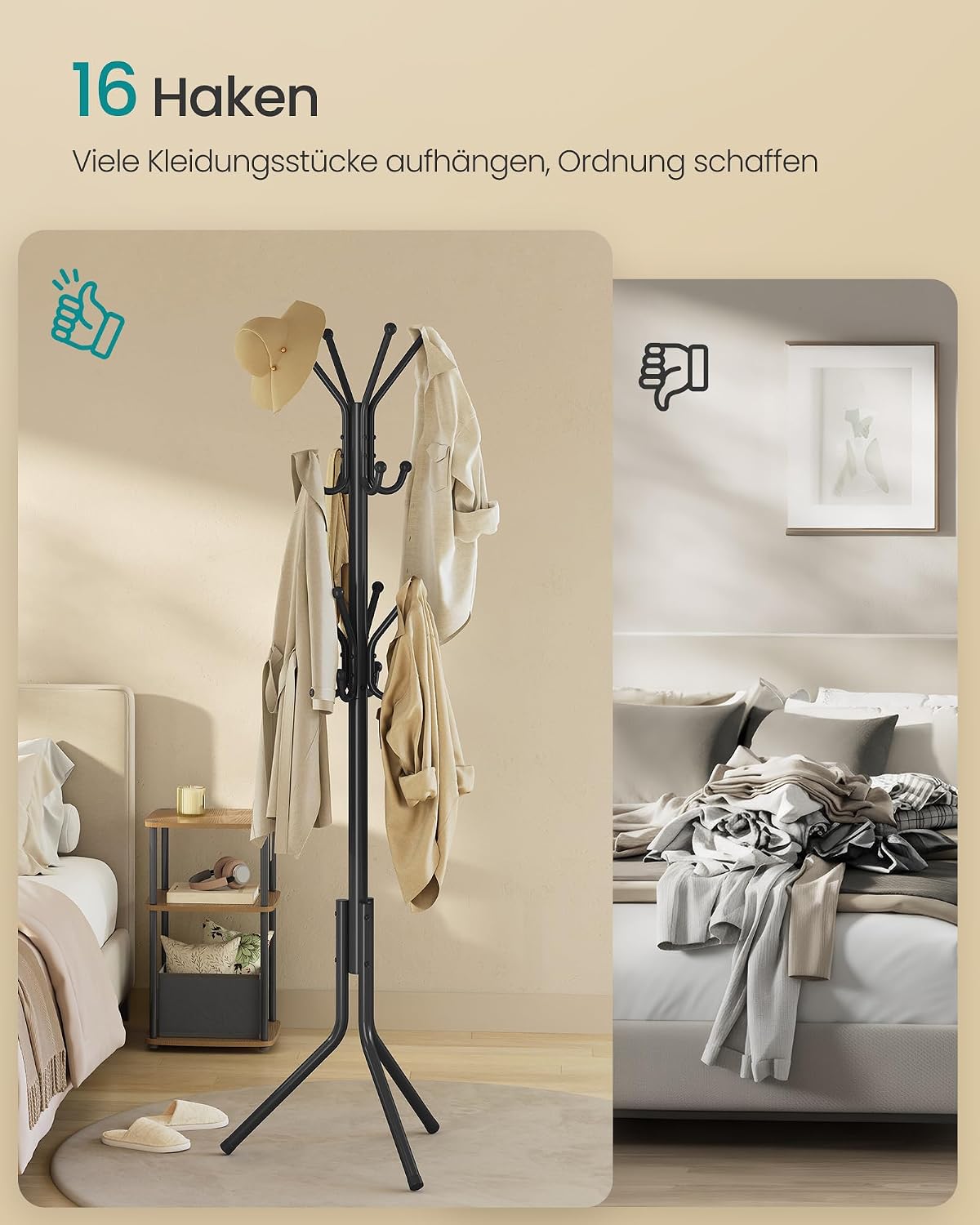 Kleiderständer 16 Haken 48x43x175 cm Tintenschwarz von Songmics