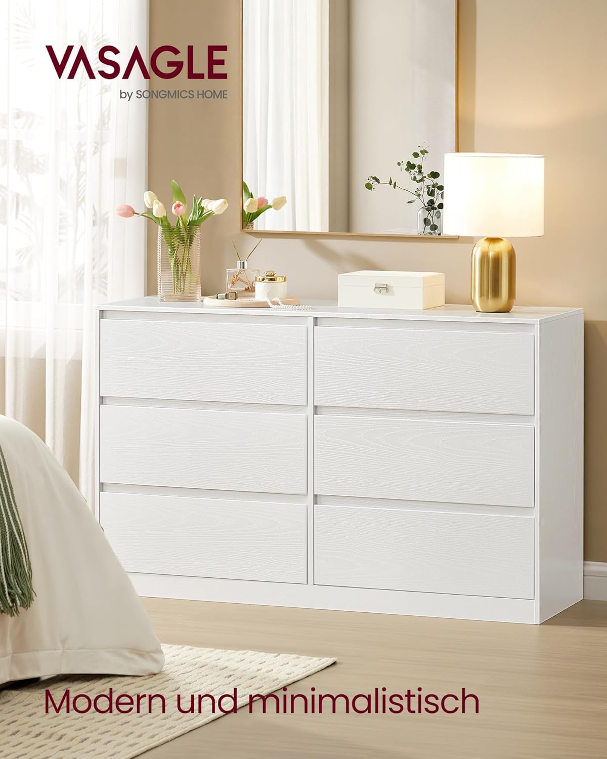 Kommode 6 Schubladen Schlafzimmer Schubladenschrank weiß von Songmics
