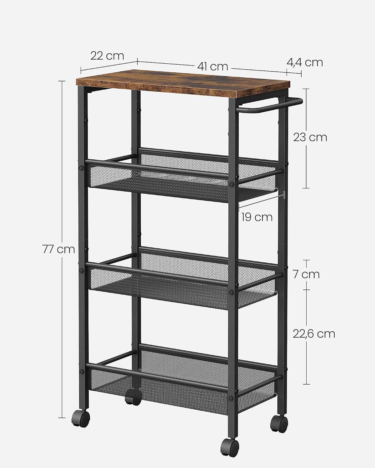 Küchenwagen Rollwagen 4 Ebenen 45,5x22x77 cm Braun von Songmics