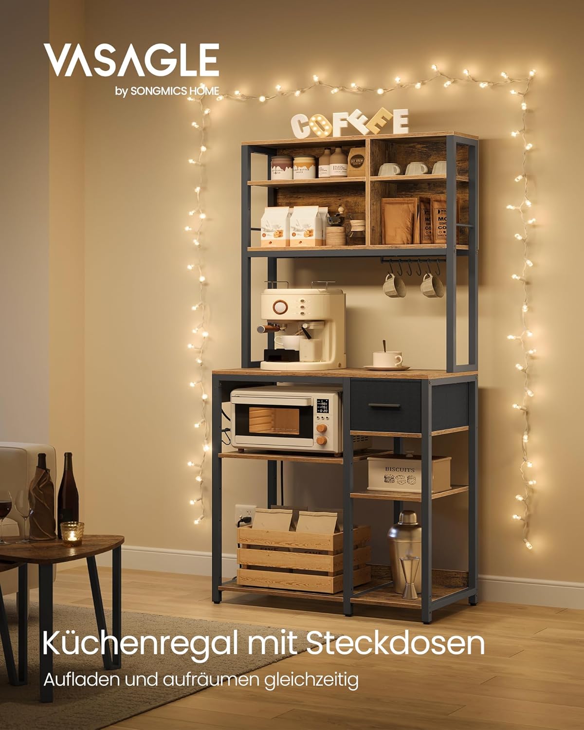 Küchenregal mit Steckdosen Standregal verstellbar 180 cm von Songmics
