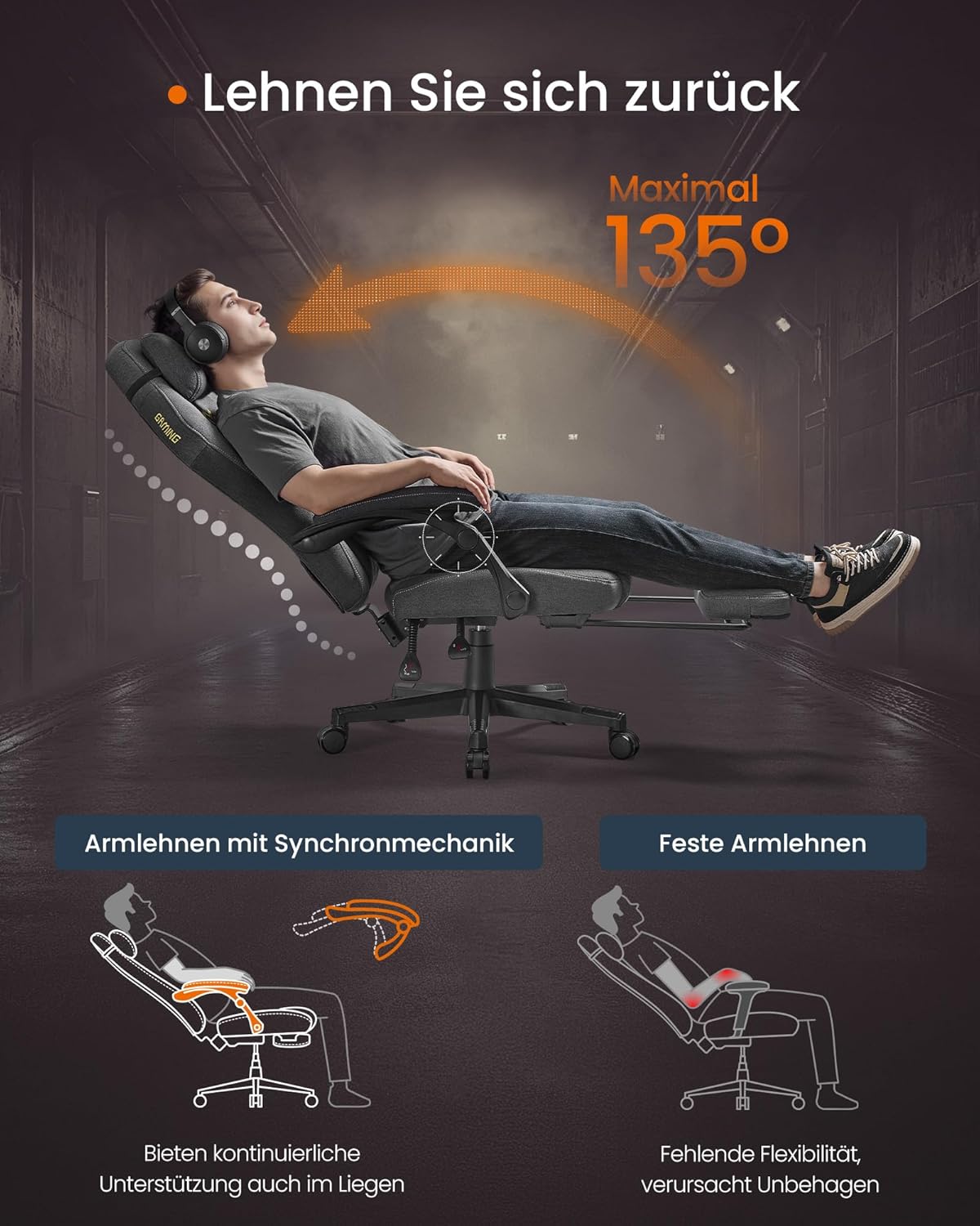 Ergonomischer Gaming-Stuhl mit Fußstütze und Kopfkissen von Songmics