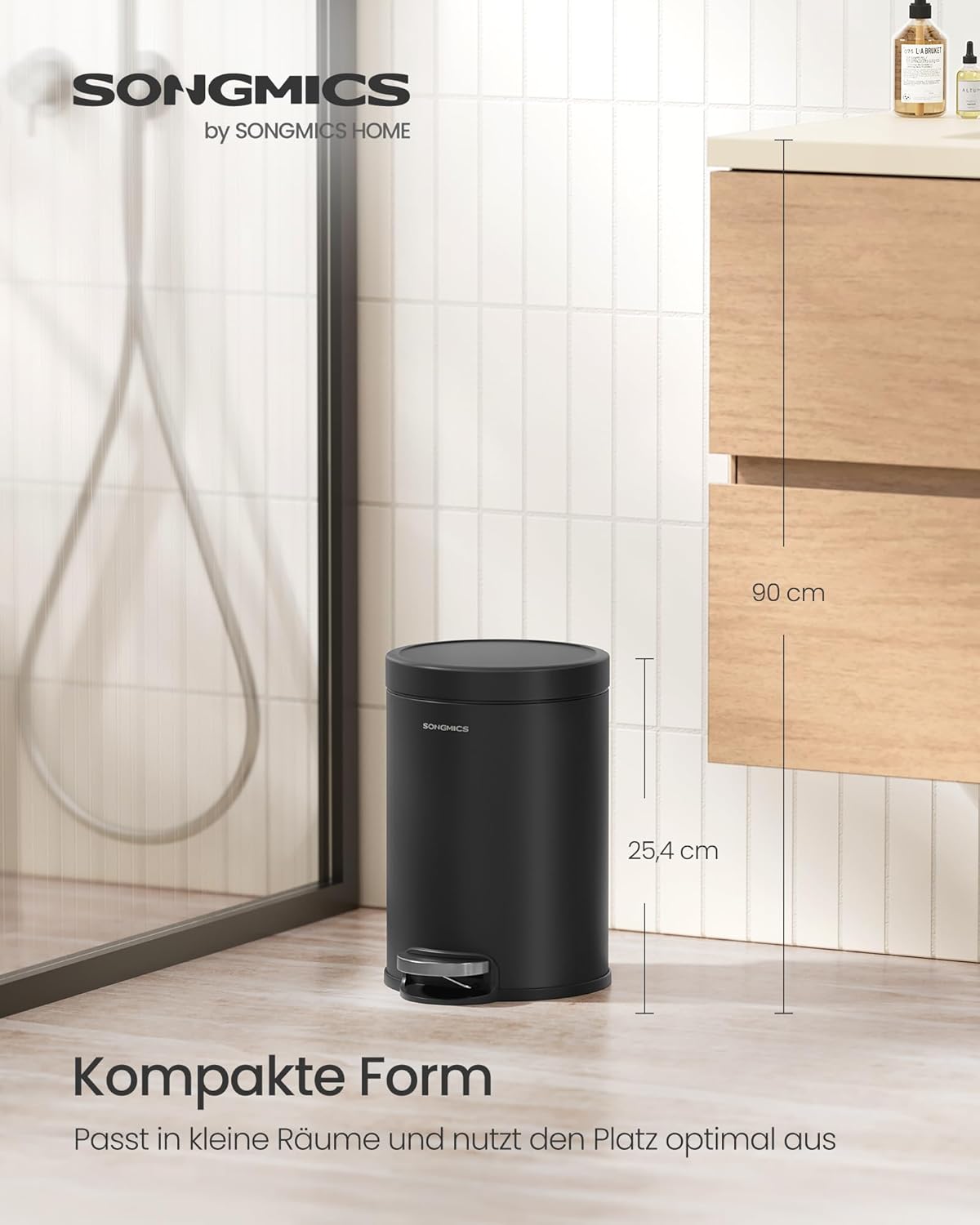 Badezimmereimer 3 l Kosmetikeimer Soft-Close Schwarz von Songmics