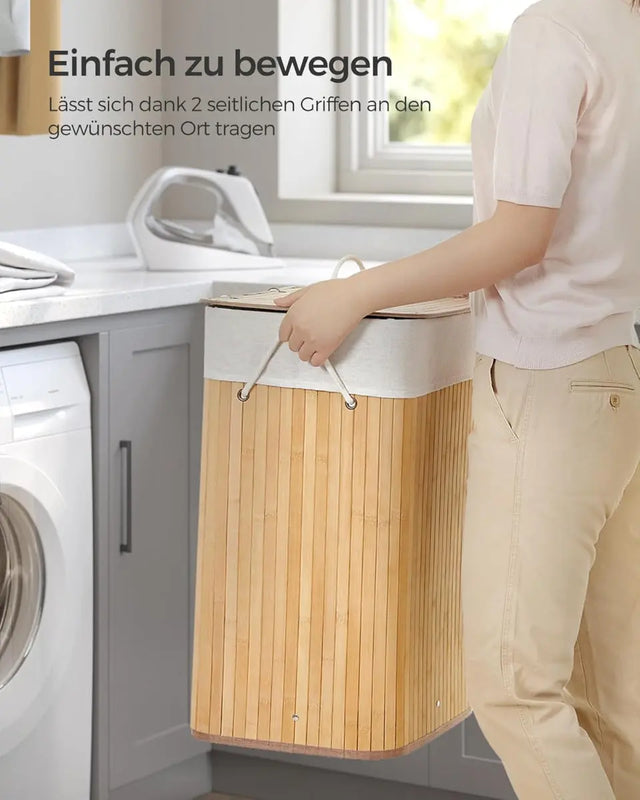Wäschekorb Wäschesammler mit Deckel Bambus 72l von Songmics