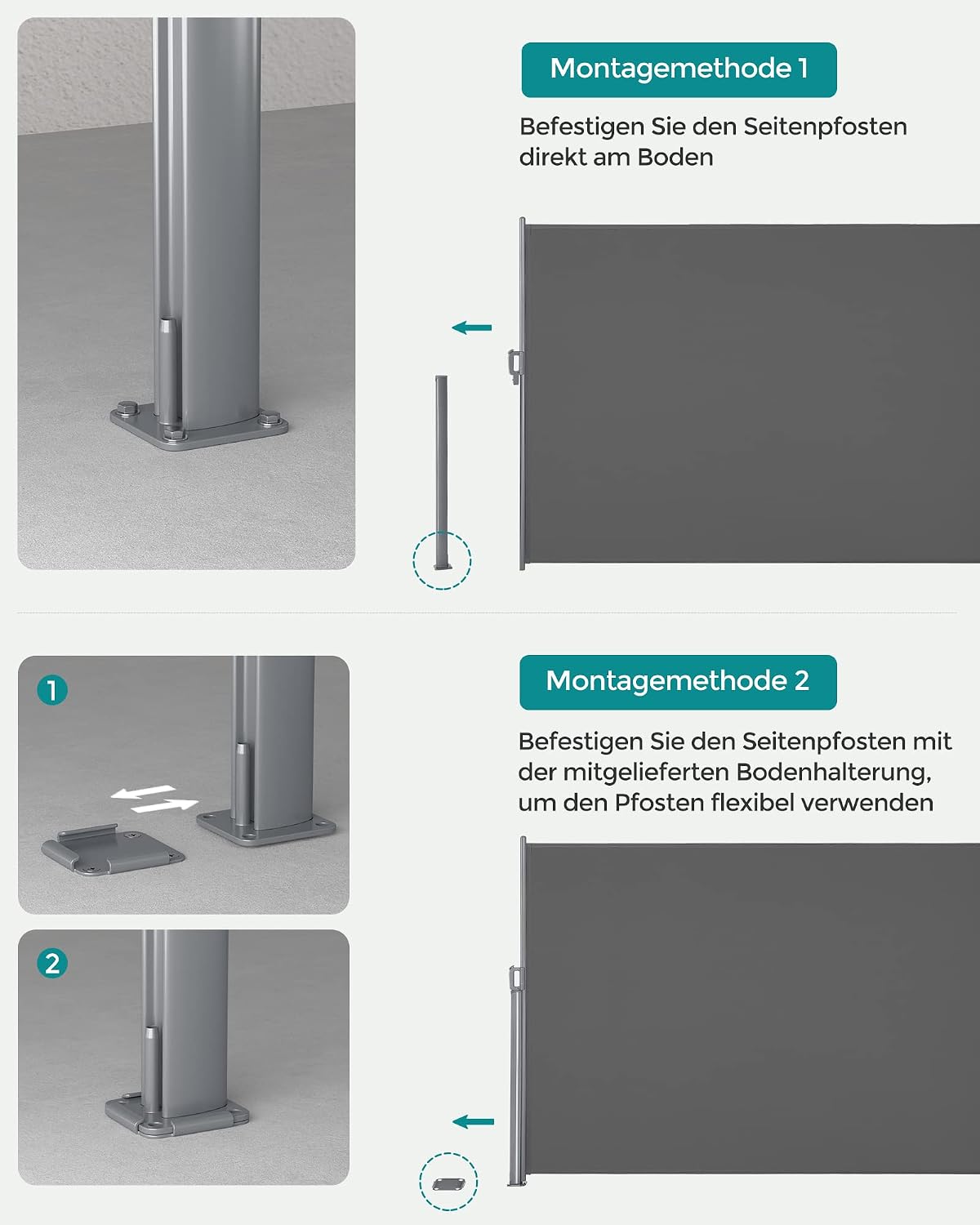 Seitenmarkise 180x350 cm Sichtschutz Terrasse Grau von Songmics
