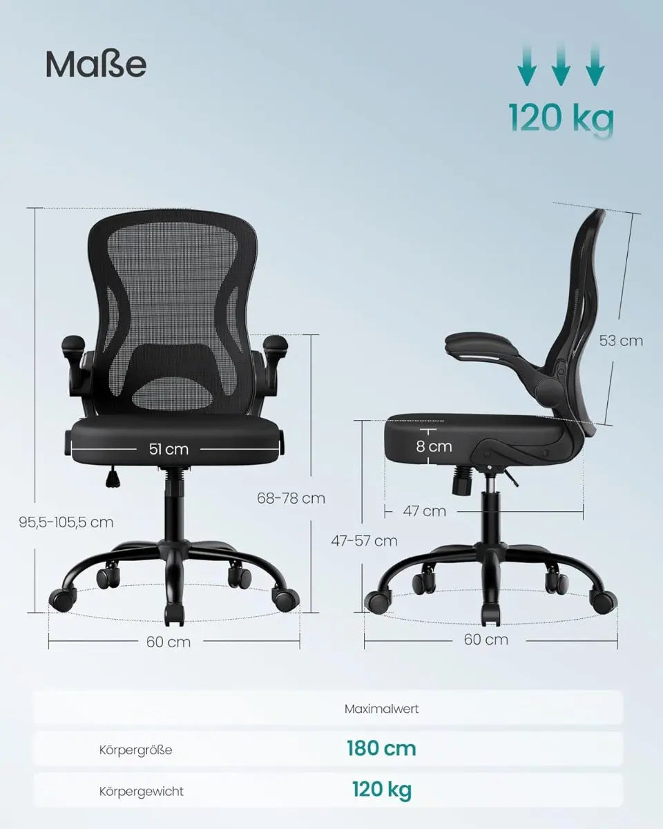 Bürostuhl ergonomisch Lordosenstütze schwarz Mesh von Songmics