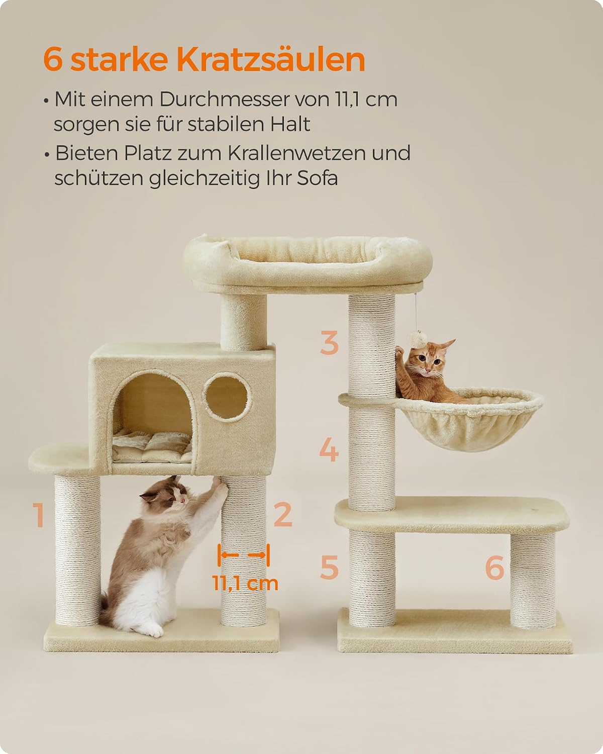 Kratzbaum XXL 112 cm Katzenbaum für grosse Katzen Beige von Songmics