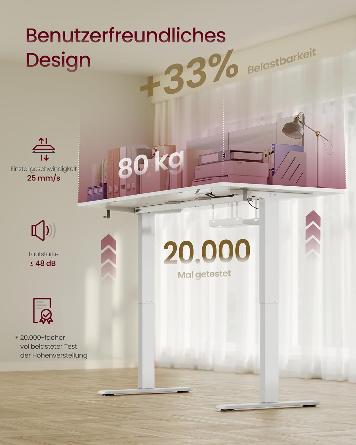 Schreibtisch 160x80 cm elektrisch höhenverstellbar Weiss von Songmics